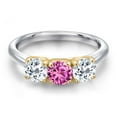 thumbnail image 3 of Gem Stone King 925 Silver and 10K Yellow Gold Pink Created Sapphire and White Topaz Engagement Ring for Women | 1.75 Cttw | Round 5MM | Gemstone September Birthstone | Size 9, 3 of 6