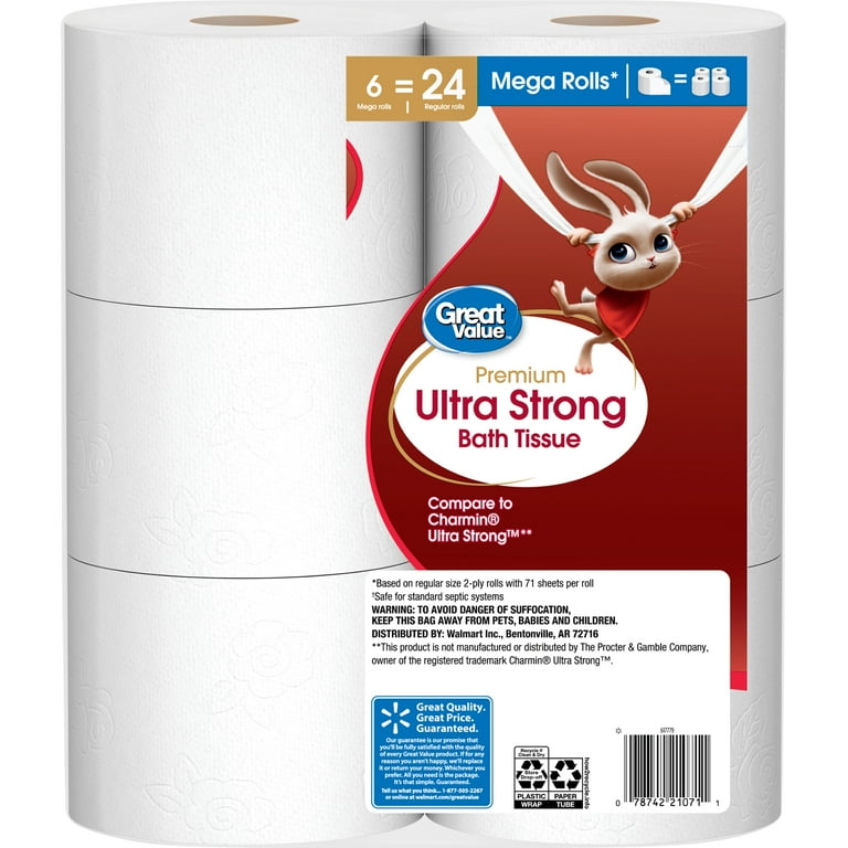 Great Value Ultra Strong Toilet Paper, 12 Mega Rolls, 48 OFF