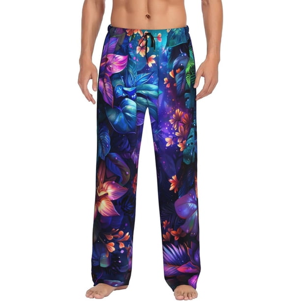Fotbe Magic Colorful Forest Leaves Pantalones de Pijama para Hombre, Pantalones de Dormir, Pantalones de Casa con Cintura Ajustable y Bolsillos-Medium
