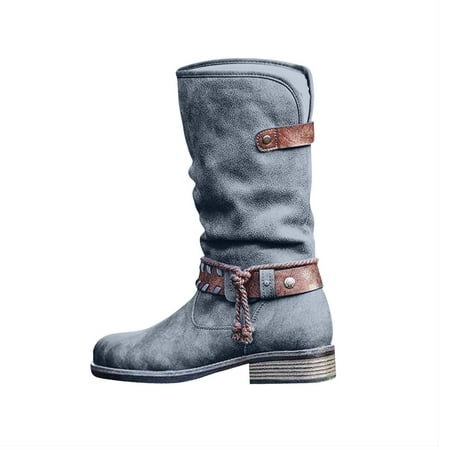 

BELLZELY Womens Shoes Wide Width Clearance Women s Winter Warm Suede Rope Ethnic Wind Boots Low Heel Side Zipper Boots