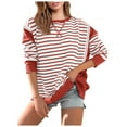 thumbnail image 1 of PEASKJP Women's Oversized Crewneck Striped Sweatshirt(RD2,S), 1 of 4