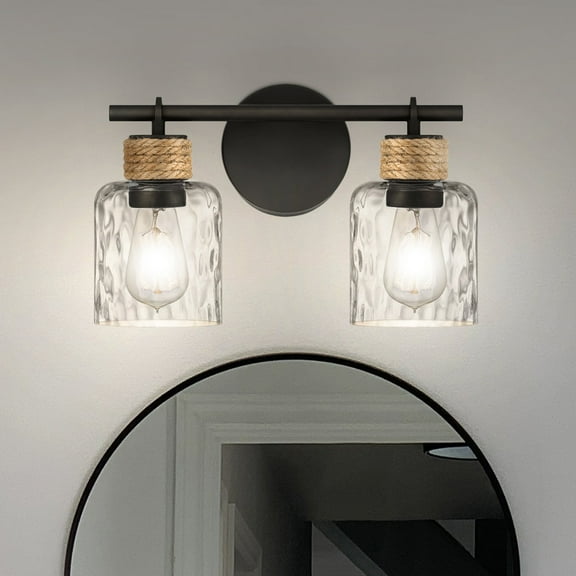 Luxury Coastal Bath Light, Large Size: 9.25''H x 14.50''W, with Nautical Style Elements, Matte Black Finish, UQL4521 from the Lancaster Collection by Urban Ambiance