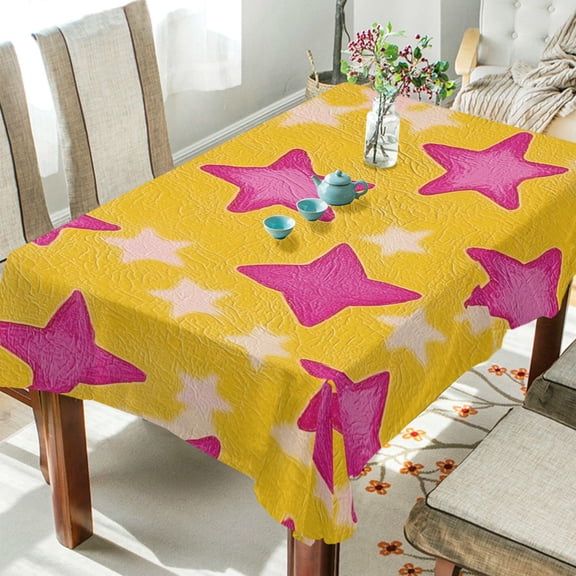 Yayeee Tablecloths 54" x 54" Rectangle Wrinkle Resistant Party Table Cover, Large Pink Stars