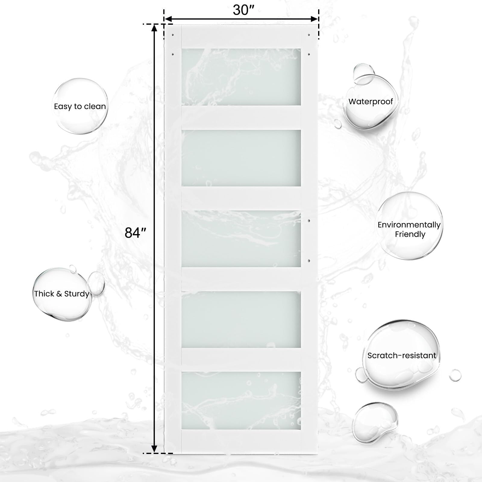 Easy4Home 30"x 84" Glass Sliding Barn Door With 5ft Sliding Door Hardware Kit & Handle Pre-Drilled