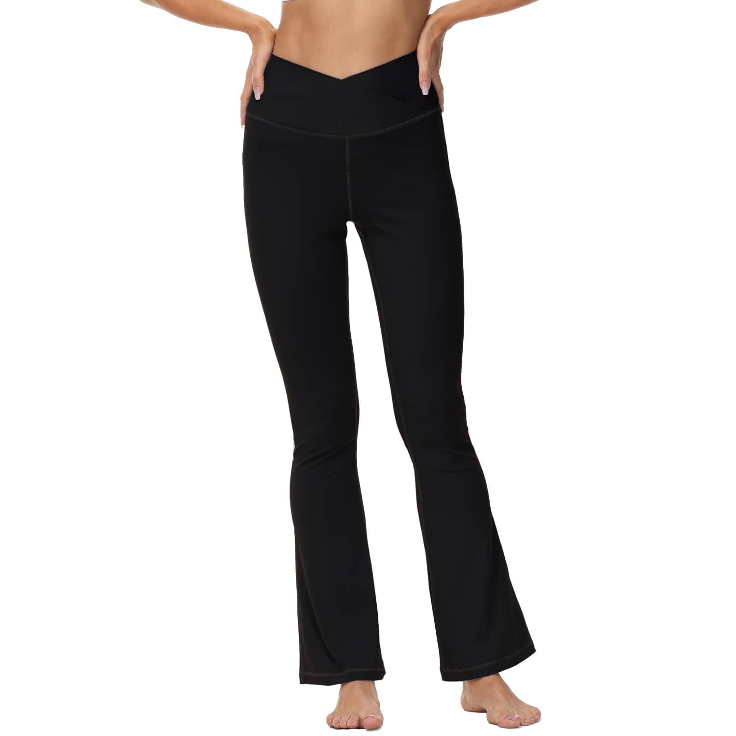 QWANG Flare Leggings, Crossover Yoga Pants with Tummy Control, High-Waisted  and Wide Leg 