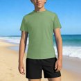 thumbnail image 3 of AHTJRT Boys Swimsuits Crewneck Shirt Swim Tops and Board Shorts Lightweight Summer Rash Guard Short Sleeve Bathing Suits Green 9-10 Years, 3 of 10
