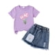 thumbnail image 5 of Conjuntos de blusas y camisas de cuello redondo y manga corta para niños, top con capucha de manga larga de color con faldas de cintura elástica, traje casual y cómodo, conjunto de poliéster para niño, 5 of 6