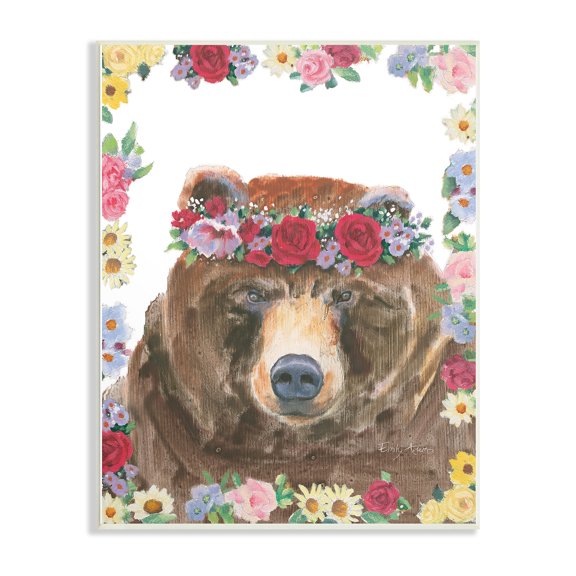 Stupell Industries Bohemian Flower Friends Bear Wall Plaque Art, 13 x 19, by Emily Adams