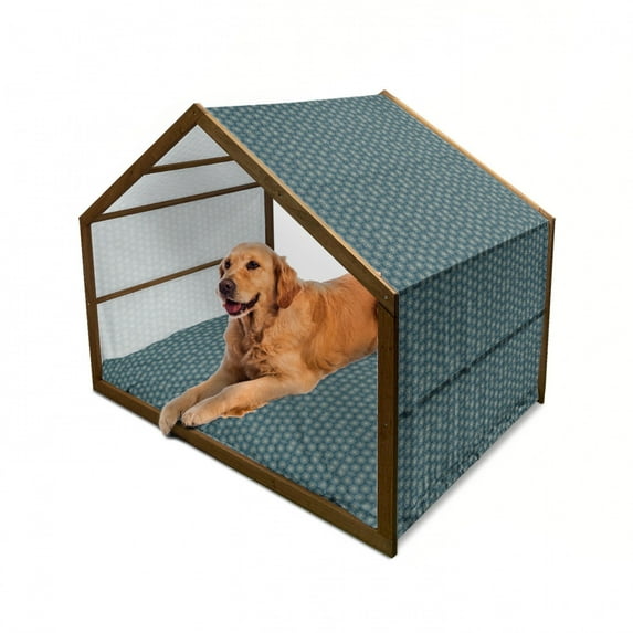 Victorian Pet House, Vintage Stars and Abstract Geometric Swirls Pattern Timeless Motifs, Outdoor & Indoor Portable Dog Kennel with Pillow and Cover, 5 Sizes, Dark Teal and Pale Green, by Ambesonne