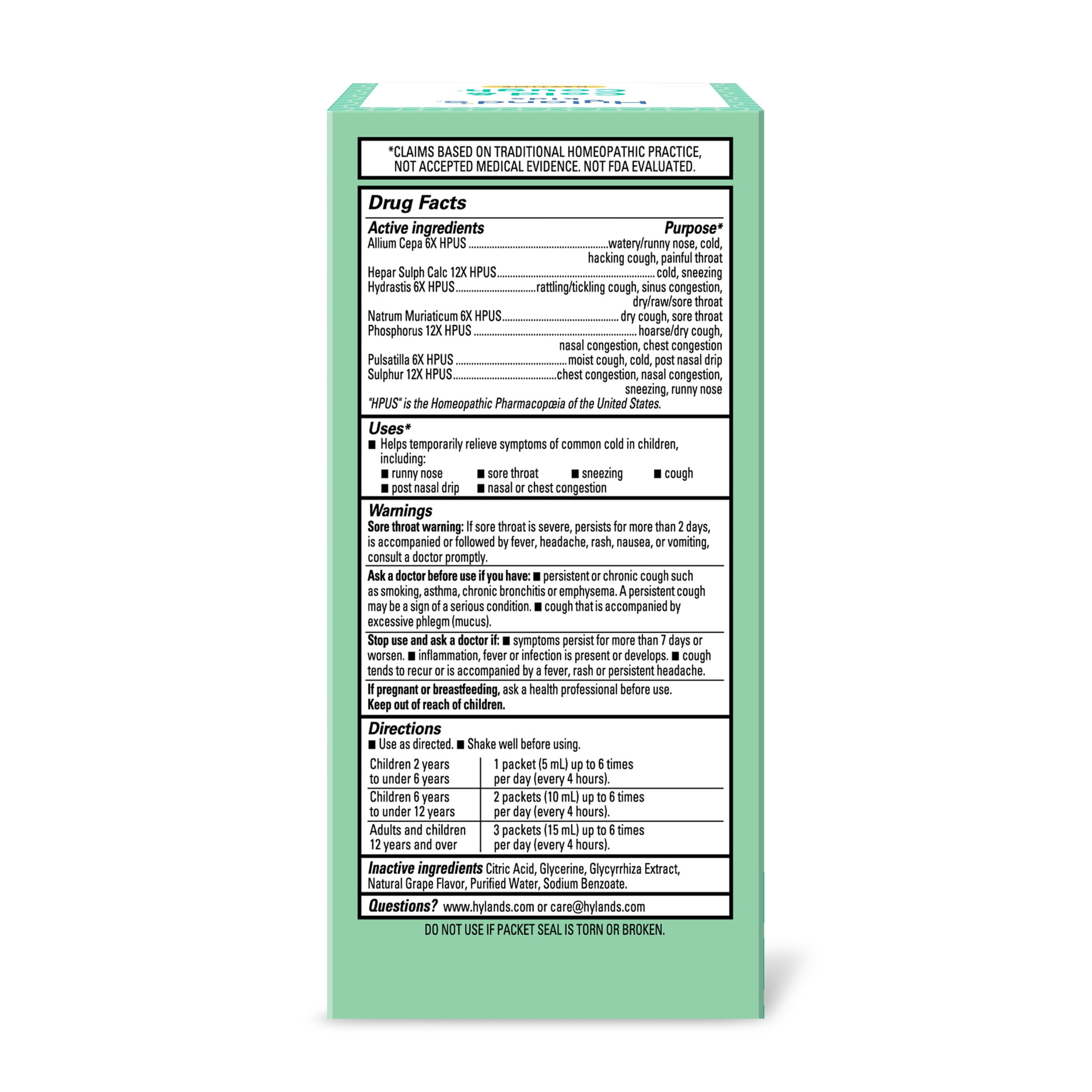 Hyland's Kids Cough & Cold Daytime Packets, On-the-Go Cold Relief​, Grape Flavor