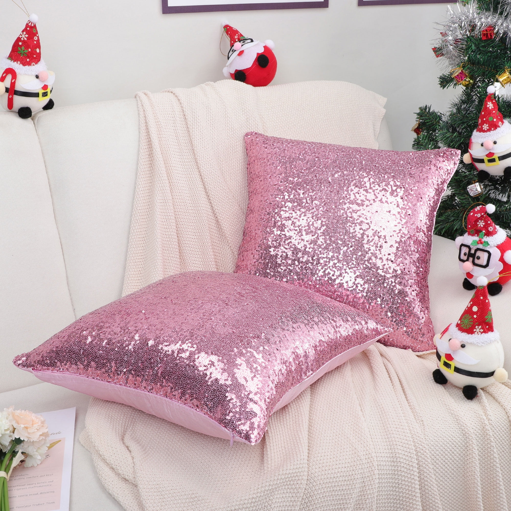 Pianpianzi Rose Pillows Decorative Throw Pillows Soft Pillows for Couch Comfy Couch Pillows for Living Room Fashion Glitter Sequins Throw Case Cafe