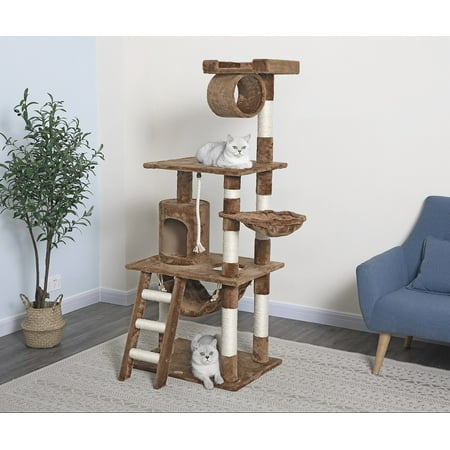 UPC: 0852438003333 | Go Pet Club 62-in Cat Tree & Condo Scratching Post Tower Brown