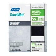 1 Pc, Norton Sandwet 11 In. L X 9 In. W 220 Grit Aluminum Oxide Waterproof Sandpaper 5 Pk