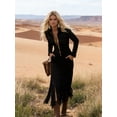 thumbnail image 2 of Women's Western Fringe Zip Front Bodycon Dress, Long Sleeve Lapel Collar Tassels Midi Dress, Cowgirl Party Outfit for Women, 2 of 6