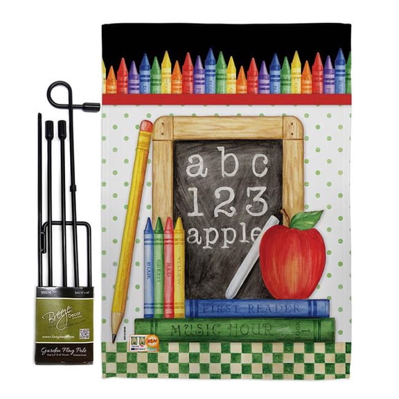 Breeze Decor BD-SE-GS-115116-IP-BO-D-US17-AM 13 x 18.5 in. School Chalk Board Special Occasion & Education Impressions Decorative Vertical Double Sided Garden Flag Set with Banner Pole