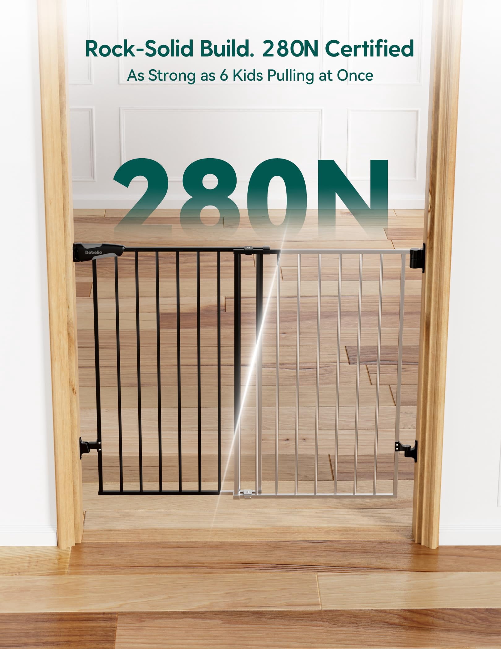 Gate for Stairs & Doorways, 26-43" W 34" H Extra Tall| No Bottom Bar| Easy Installation| One-handed Operation| Auto-close| Hardware Mount (Drill Needed) Safety Dog/Pet Gate Indoor (White)