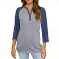 thumbnail image 2 of Womens Tops Summer Printed Top 3/4 Sleeves Buttons Blouse Short Sleeve V Neck T Shirt Polyester Spandex Breathable Comfortable Casual L Sweaters For Women, 2 of 5