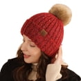 thumbnail image 2 of Chapeaux Bombers à Moins de 10$ Rouges pour Femmes Chapeau d'Hiver Chaud Décontracté en Peluche Crochet Multicolore Casquettes de Baseball en Tricot, 2 of 5