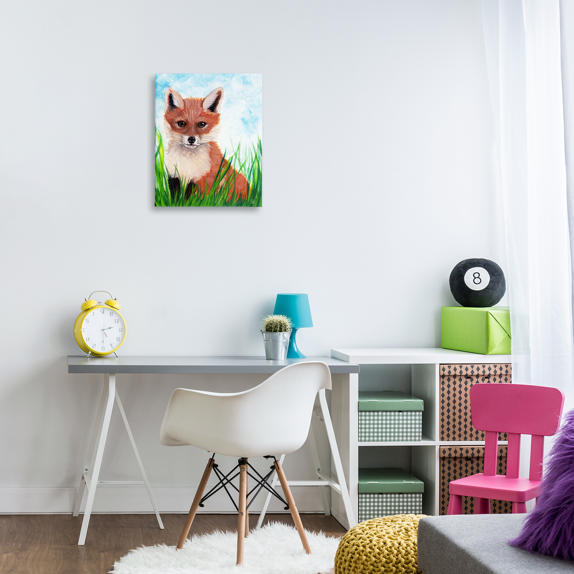 Stupell Industries Baby Fox in Grass Animals Painting Wrapped Canvas Canvas Art Print Wall Art, 16 x 20