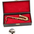 thumbnail image 3 of Dselvgvu Saxofón miniatura de cobre con soporte y estuche Mini instrumento musical miniatura casa de muñecas modelo mini saxofón alto saxofón tenor decoración del hogar (saxofón tenor 6.22 x 3.07 x 1., 3 of 5