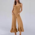 thumbnail image 2 of Workout Romper Women's Casual Loose Overalls Jumpsuits Sleeveless Ruffle Wide Leg Flare Pant Rompers with Pockets Casual Jumpsuits for Women Summer Khaki L, 2 of 7