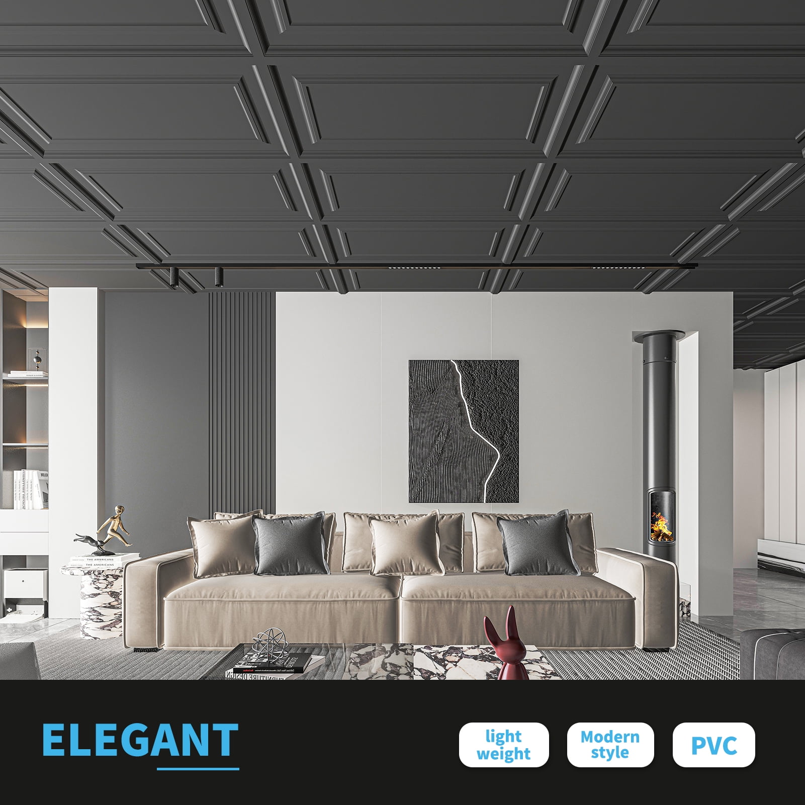 Art3dwallpanel 12-Pack PVC Drop Ceiling Tiles, 2x4 Ft PVC Panels,Decorative Ceiling Covers for Basement, Kitchen, Bathroom,Covers 96 Sq. Ft