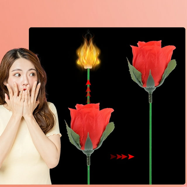 1 Pcs Torche Magique de Feu pour Rose Accessoires de Tour avec Bloc de Cire - Outils de Magicien Professionnels pour Spectacles sur Scène, Performances de Rue et Demandes en Mariage - Ensemble de Magie de Transformation Florale