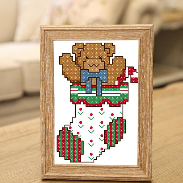 Kit de Punto de Cruz de Oso de Calcetín Impreso Manualidades de Bricolaje para Principiantes Adultos Niños Baoblaze Patrones de punto de cruz