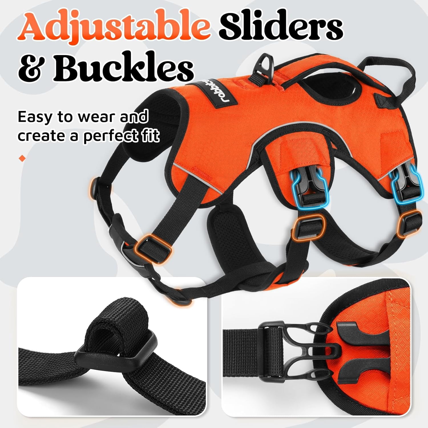 rabbitgoo Escape Proof Dog Harness, Soft Padded Full Body Pet Harness, Reflective Adjustable No Pull Vest with Lift Handle and Lesh Clip for Large Dogs Walking Hiking Training, Orange