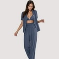 thumbnail image 2 of Women's 3-Piece Pajama Set with Bralette Top, Button Down Shirt, and Wide Leg Pants - X Large, Gray, 2 of 6