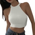 thumbnail image 1 of Gibobby Color sólido Tejido de seda de hielo Estilo de cuello colgante Fuera del hombro Super Short Halter Top Primavera y verano Chaleco pequeño de punto y(Blanco,Talla única), 1 of 4