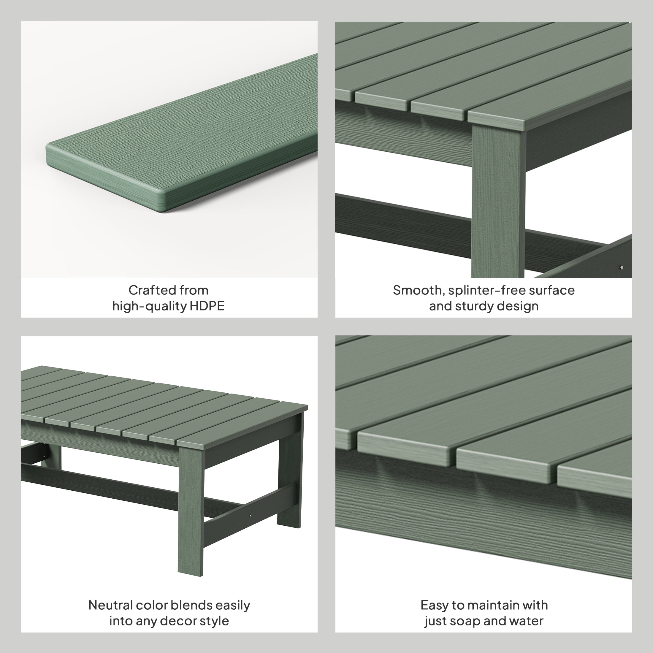 Better Homes & Gardens Ezra Outdoor HDPE Coffee Table, Green