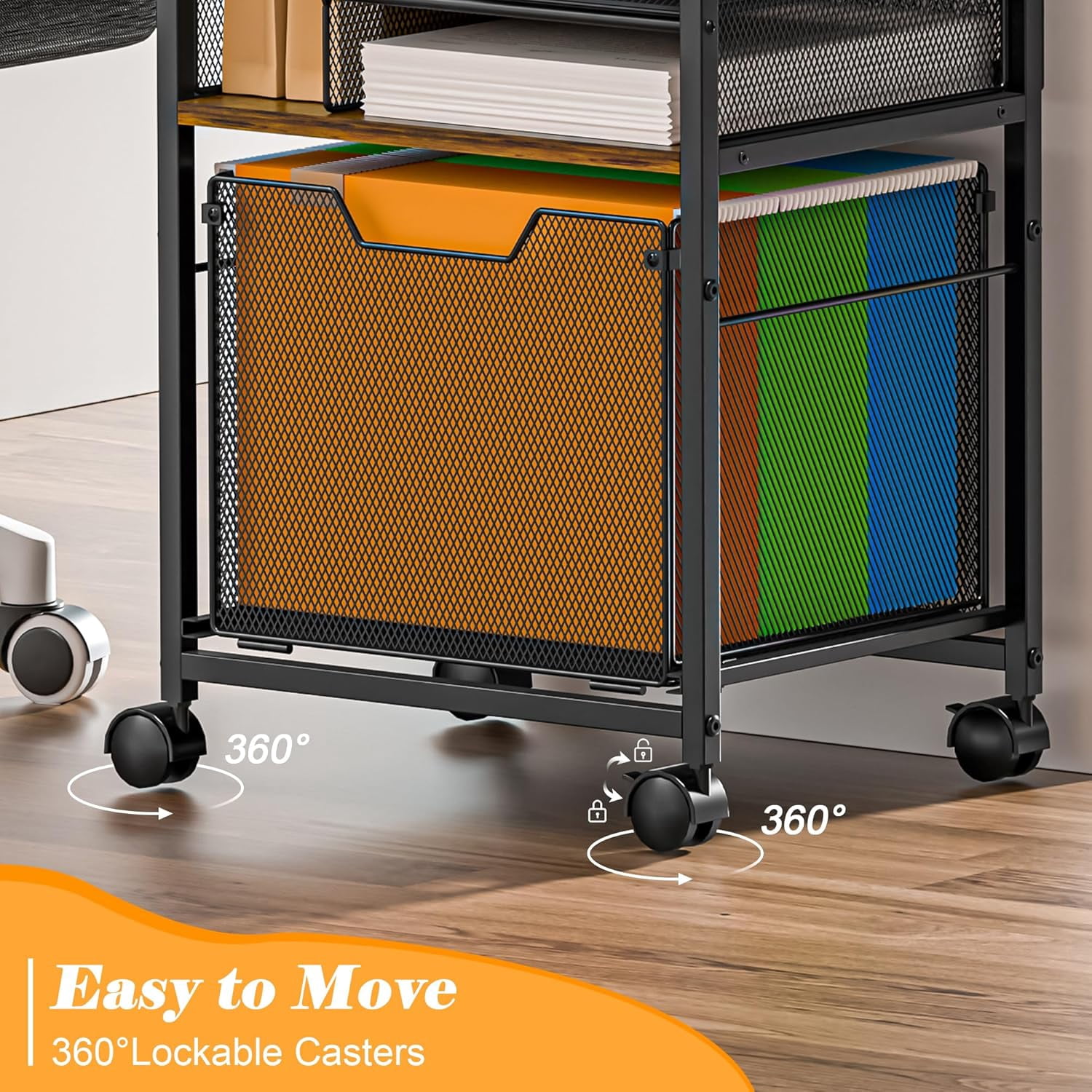 5-Tier Rolling File Cart Under Desk with Drawers, File Cabinet Organizer for Hanging File Folders, Letter-Size File Storage with Wheels, Multi-Layer Mobile Filing Cabinet for Under Desk Storage