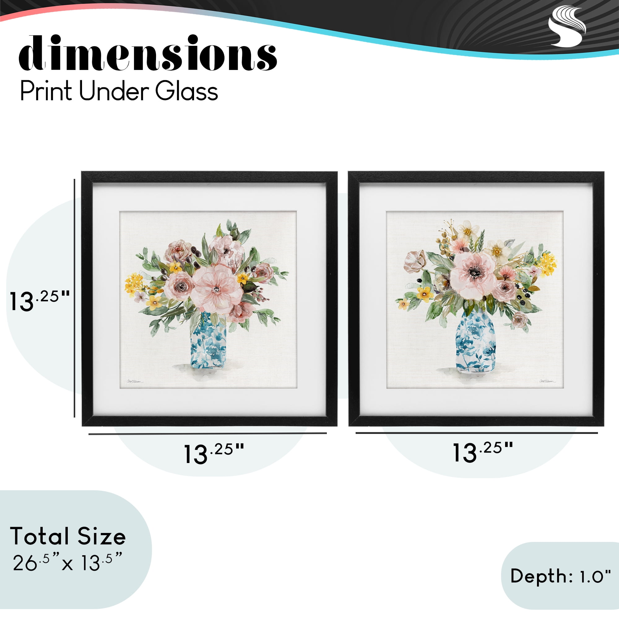 Stupell Industries Summer Chinoiserie Flowers 2 Piece Black Framed Print Under Glass Set, design by Carol Robinson