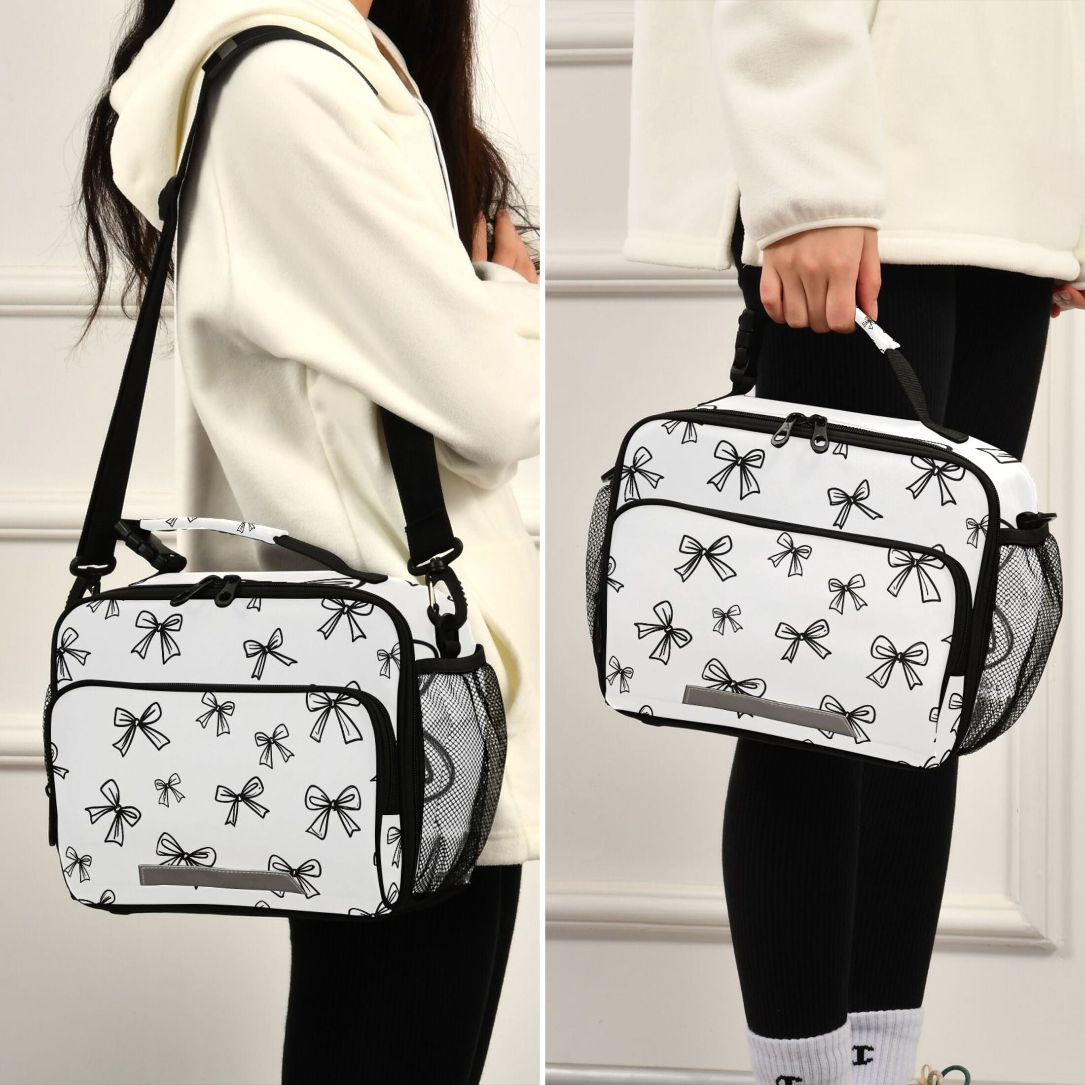 ALAZA Line Bows Lunch Box Insulated Cooler Bag Reusable Tote Bags Shoulder Strap