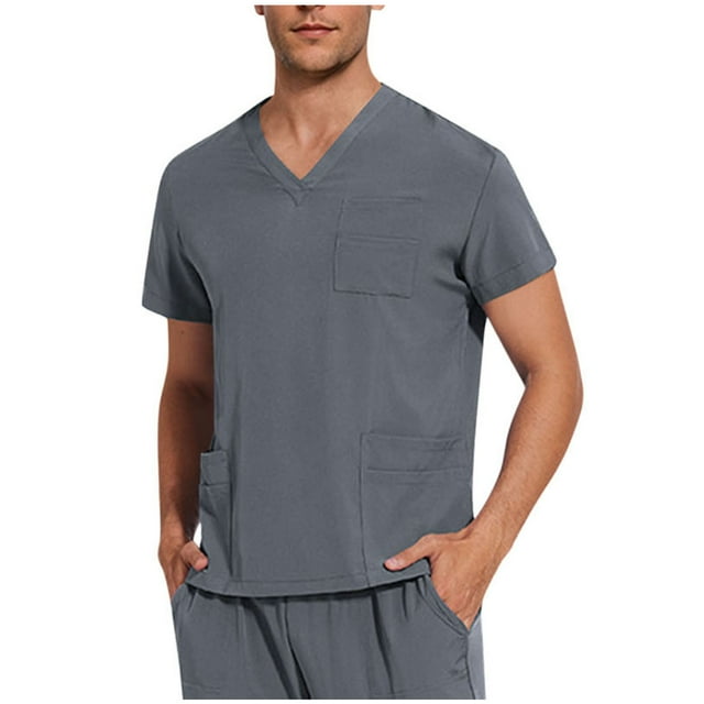 Mgmyaa Chemise Uniforme Infirmière à Manches Courtes Col en V avec Poche pour Hommes