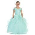 thumbnail image 1 of Little Girls Aqua Off-Shoulder Rhinestone Daisy Organza Pageant Dress 2, 1 of 2