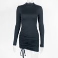 thumbnail image 1 of Minivestido negro ajustado sexy para mujer, con fruncido y cordón, de manga larga, ajustado, para fiesta, 2024, 1 of 5