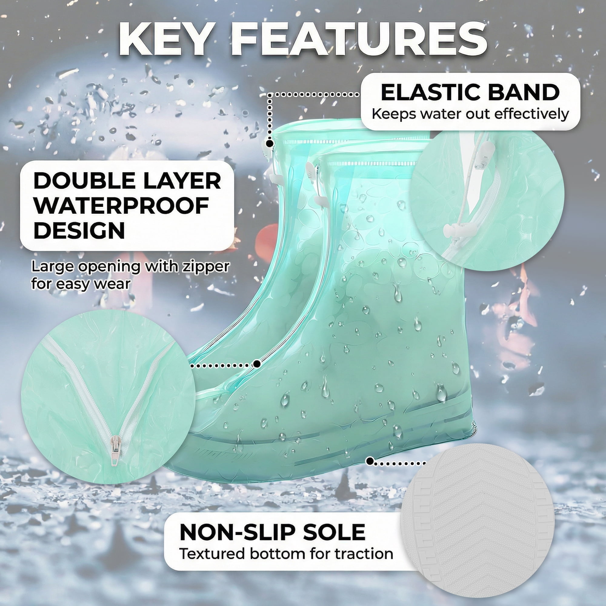 Unique Bargains Waterproof Shoe Covers Reusable Overshoes Green X-SMALL