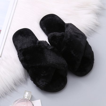 

CoCopeaunt Winter Women House Fuzzy Slippers Faux Fur Warm Flat Shoes For Girls Anti-slip Cozy Home Ladies Fluff Slippers