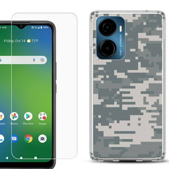 For AT&T Propel 2 5G Phone Case Cover, Shockproof Bumper Hybrid Case with Tempered Glass Screen Protector, by OneToughShield - Digital Camo