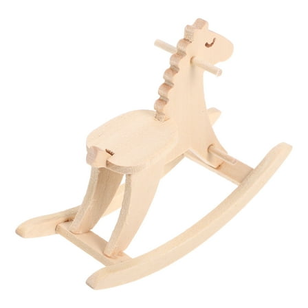 Soimiss Miniature Wood Chair Rocking Horse Model Beige Photographers DIY Coloring 1Pack