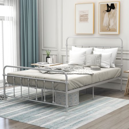 Clearance! Full Size Metal Platform Bed with Headboard and Footboard  Iron Bed Frame for Bedroom  No Box Spring Needed ,Silver