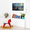 thumbnail image 5 of AIOE Van Gogh Starry Night With Cartoon Cats Canvas Wall Art Night Starry Pictures Paintings Wall Decor, Animal Cats Artworks for Bedroom Living Room Wall Decor Frame: 12x8in, 5 of 7