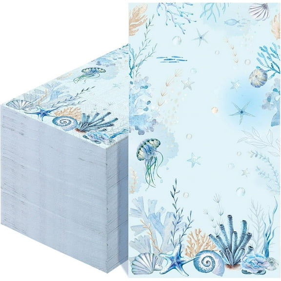 100 Pcs Christmas Coastal Paper Napkins Disposable Blue Sea Ocean Decoupage Napkins Bathroom Guest Seashell Nautical Coral Decorative Paper Towels for Kitchen Wedding Dinner Party