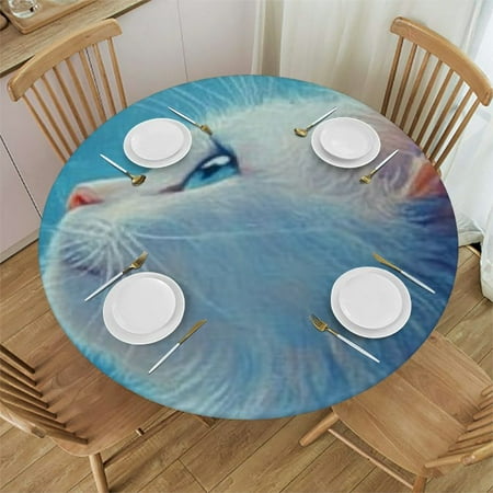 

Patifu Cute Cat Butterfly Round Tablecloth Stain-Resistant Washable Indoor Outdoor Dining 100% Polyester Mother s Day Gift 54 -58