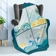 thumbnail image 4 of Beach Soft Flannel Fleece Blanket, Maritime Themed Frames with Waves Sun Trees Dolphins Birds Exotic Sea Pattern, Cozy Plush for Indoor and Outdoor Use, 50" x 60", Blue Beige Green, by Ambesonne, 4 of 5