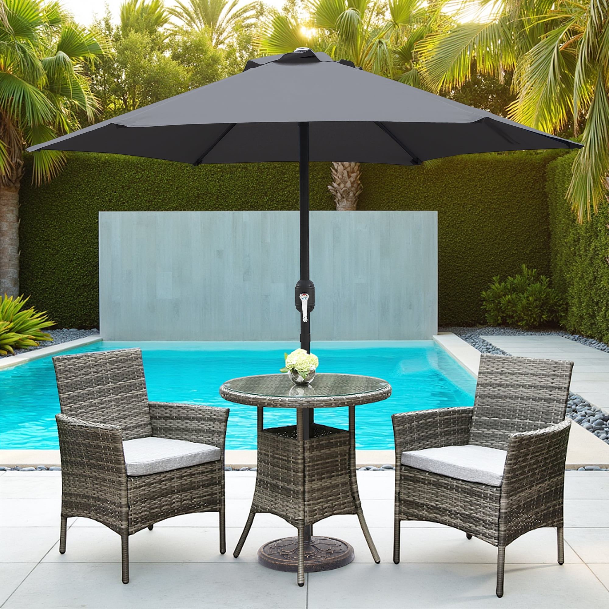 Abble 7.5ft Patio Umbrella with Crank Handle Outdoor Market Umbrella with 6 Sturdy Umbrella Ribs Waterproof for Garden Deck Backyard Pool, Dark Grey