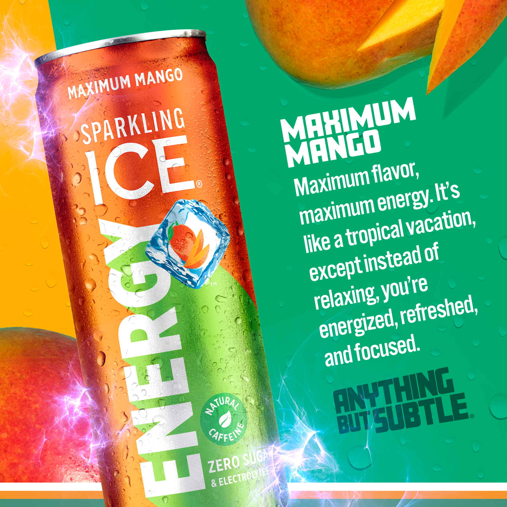 Sparkling Ice Energy Variety 12Pk. Energy Drinks with Vitamins + Antioxidants, Zero Sugar, Berry Blast, Maximum Mango, Power Punch flavors. 12 fl oz cans.