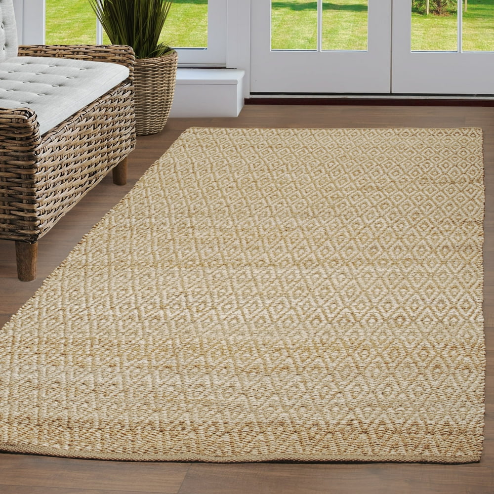 Superior Natural Diamond Collection Hand Woven Jute Rug Ivory